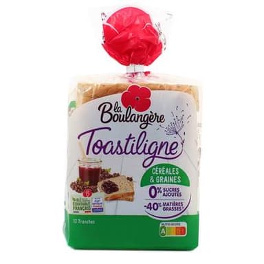 La Boulangère - Toastiligne Pain de Mie Céréales et Graines, 12 tranches - 500g