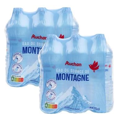Auchan Eau de source montagne, Lot de 2 - 6x75cl