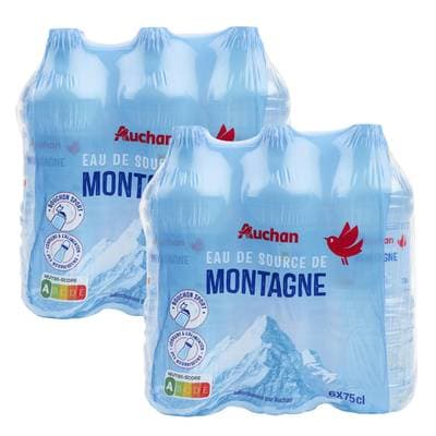 Auchan Eau de source montagne, Lot de 2 - 6x75cl