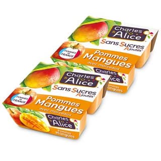 Charles et Alice Pomme mangue sans sucre ajouté, Lot de 2x4x100g
