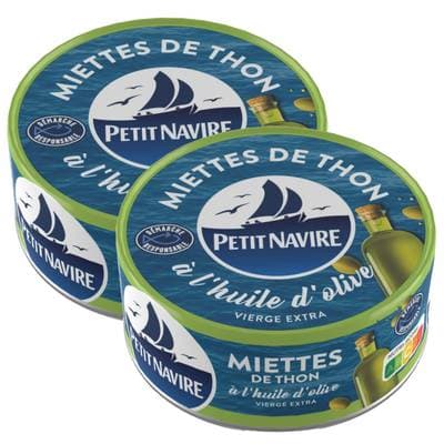 Petit Navire Miettes de Thon Huile d'Olive Vierge Extra, Lot de 2x160g