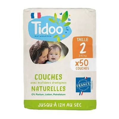 Tidoo Couches écologiques voile naturel T2 3-6kg, 50 couches
