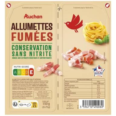 Auchan Allumettes Fumées Sans Nitrite, 2x75g