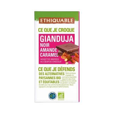 Ethiquable - Commerce Equitable Chocolat Gianduja Noir Amande Caramel bio, 100g