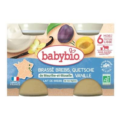 Babybio Dessert lacté Brassé Brebis Mirabelle Vanille Pot Bébé dès 6 mois, 2x130g