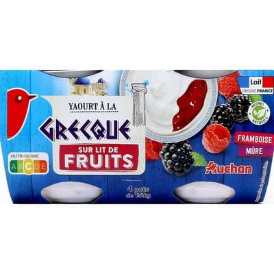 Auchan Yaourt à la grecque sur lit de framboise mûre, 4x150g