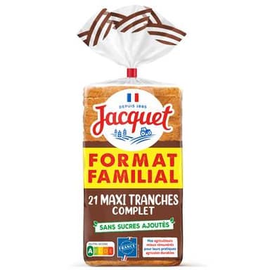 Jacquet Pain de Mie Complet Maxi Tranches, 21 tranches - 825g