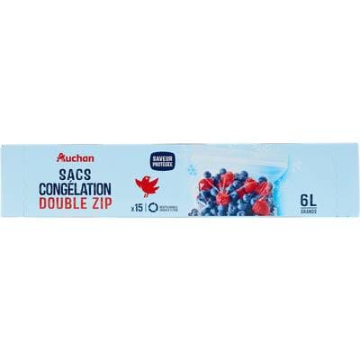 Auchan Sacs de congélation avec zip 6L grands, 15 sacs