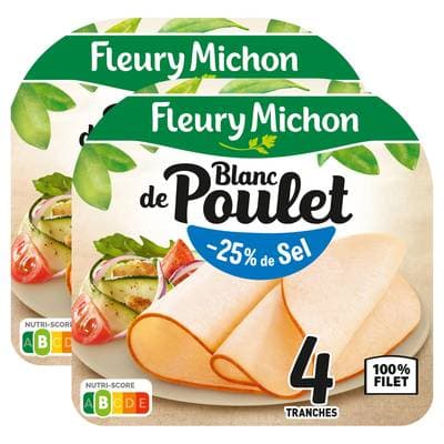 Fleury Michon Blanc de Poulet Taux de Sel Réduit, Lot de 2x160g