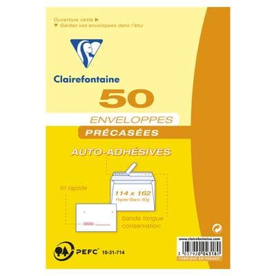 Clairefontaine 50 Enveloppes précasées, Dimensions 114 x 162 mm