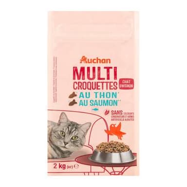 Auchan Croquettes thon et saumon pour chat stérilisé d'Intérieur, 2kg