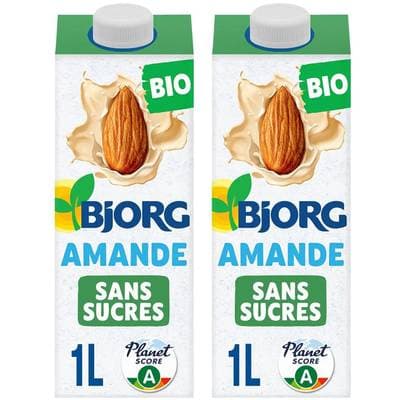 Bjorg Lait d'Amande Sans Sucres Ajoutés Boisson Végétale Bio, Lot de 2x1L
