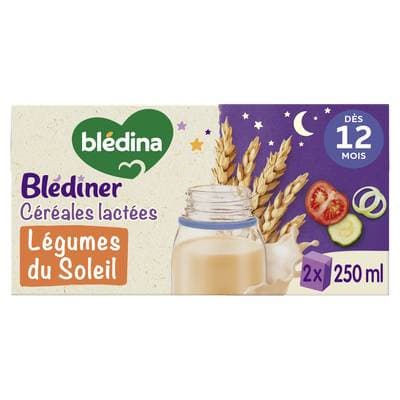 Blédina - Blédîner Céréales lactées Légumes du Soleil Bébé dès 12 mois, 2x25cl