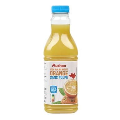 Auchan Pur Jus Pressé d'Orange Sans Pulpe, 90cl