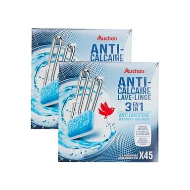 Auchan Tablette anticalcaire pour lave-linge, Lot de 2x45 tablettes