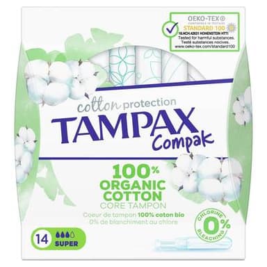 Tampax Tampons Avec Applicateur Cotton Protection Compak Super, 14 pièces