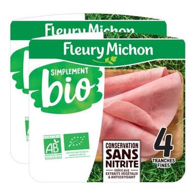 Fleury Michon Jambon Supérieur Bio Conservation Sans Nitrite, Lot de 2x120g