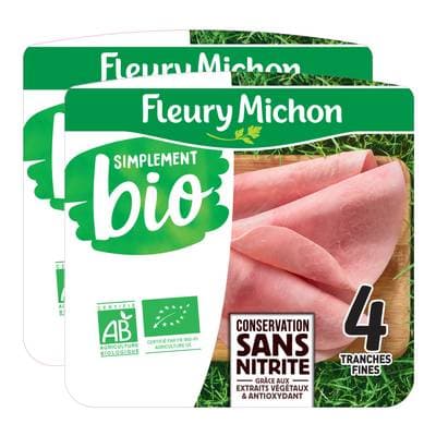 Fleury Michon Jambon Supérieur Bio Conservation Sans Nitrite, Lot de 2x120g