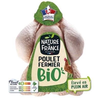 Nature De France Poulet Entier Fermier Bio Prêt à Cuire, 1,35kg