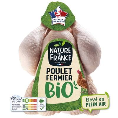 Nature De France Poulet Entier Fermier Bio Prêt à Cuire, 1,35kg