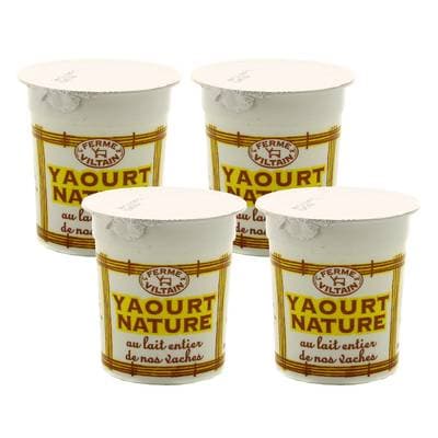 Ferme de Viltain Yaourt Nature au Lait Entier, Lot de 4x125g