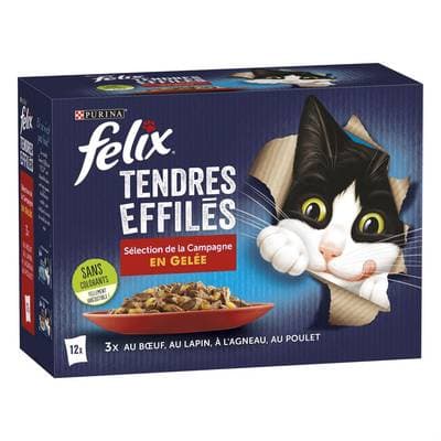 Purina - Félix Sachets en Gelée Tendres Effilés Sélection Campagne 4 variétés pour chat, 12x85g