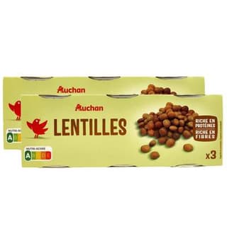 Auchan Lentilles préparées en conserve, Lot de 2 - 3x130g