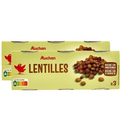 Auchan Lentilles préparées, Lot de 2 - 3x130g