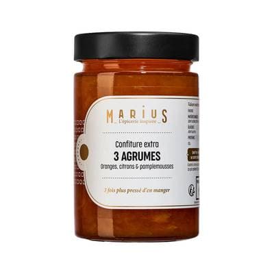 Marius, L'Épicerie Inspirée Confiture Extra 3 agrumes- Oranges, Citrons et Pamplemousses, 375g