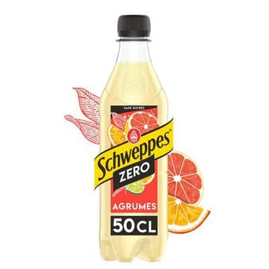 Schweppes Boisson gazeuse saveur agrumes zéro bouteille, 50cl