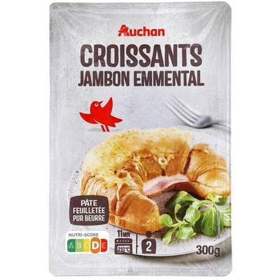 Auchan Croissants au Jambon et à l'Emmental, 2x150g