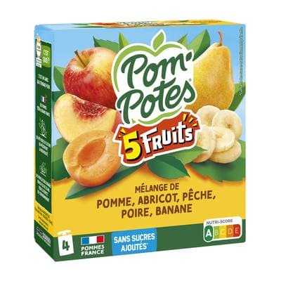 Pom Potes Compotes 5 fruits pomme abricot pêche poire banane, 4x90g