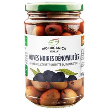 Bio Organica Italia Olives Noires dénoyautées en saumure bio, 160g