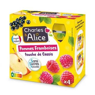 Charles et Alice Compote Gourde Pomme Framboises Touche de Cassis, 4x90g
