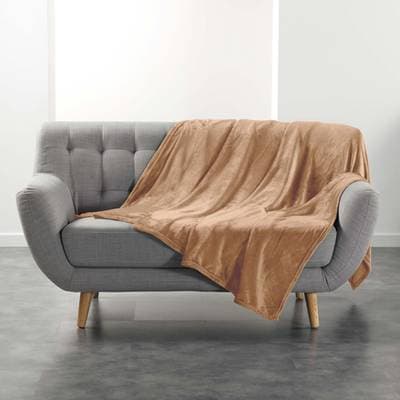 Douceur D Interieur Plaid Flanelle unie Flanou camel, 180 x 220 cm