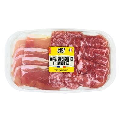 Caby Plateau Coppa, Saucisson Sec et Jambon Sec, 120g