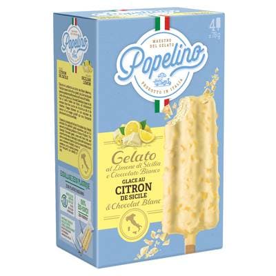 Popelino Bâtonnet citron de Sicile et chocolat blanc, 4 bâtonnets - 312g