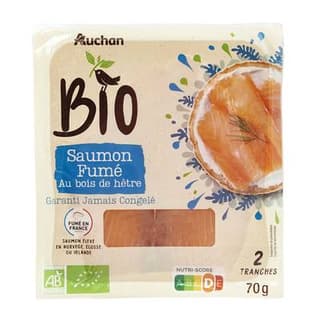 Auchan BIO Saumon Fumé d'Atlantique Bio, 2 tranches - 70g