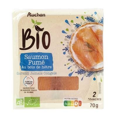 Auchan BIO Saumon Fumé d'Atlantique Bio, 2 tranches - 70g