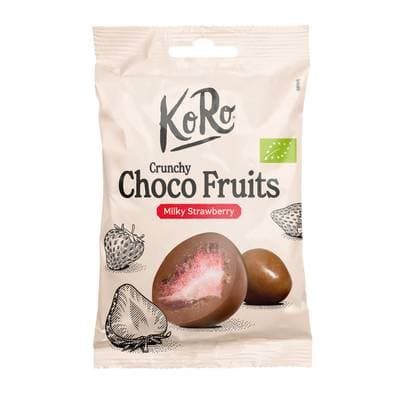 Koro Fraises lyophilisées enrobées de chocolat au lait Bio, 50g
