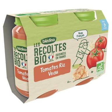 Blédina - Les Récoltes Bio Tomates Riz Veau Bio Pot Bébé Dès 6 mois, 2x200g