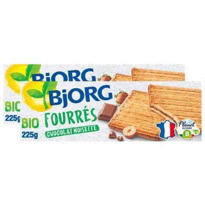 Bjorg Fourrés chocolat au lait, noisettes Bio, Lot de 2x225g