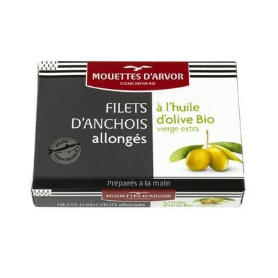 Les Mouettes d'Arvor Filets d'Anchois allongés à l'Huile d'Olive Extra Bio en conserve, 69g