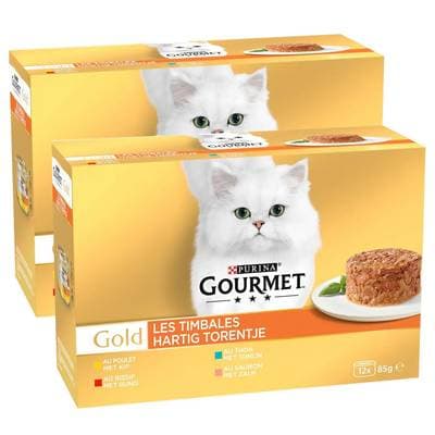 Purina - Gourmet Gold Boites Timbales Poulet, Boeuf, Saumon, Thon pour chat, Lot de 2 - 12x85g