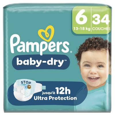 Pampers Babydry Geant Couches Baby-Dry 13-18kg - Taille 6, 33 couches