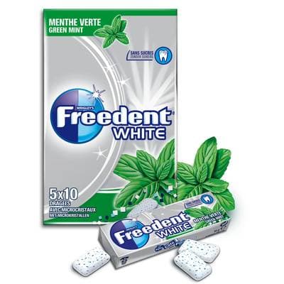 Freedent Chewing gum White Menthe Verte, 5 x 10  dragées