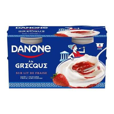 Danone Yaourt à la grecque nature sur lit de fraise, 4x115g