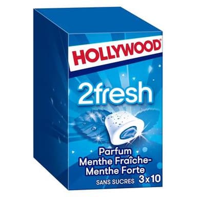 Hollywood Chewing Gum 2 fresh Menthe Fraiche - Menthe Forte, 3x10 dragées