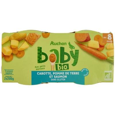 Auchan Baby Bio Carotte pomme de terre au saumon bio Bol bébé dès 8 mois, 2x200g