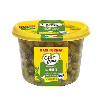 Croc'Frais Olives vertes de Grèce dénoyautées aux herbes, 500g